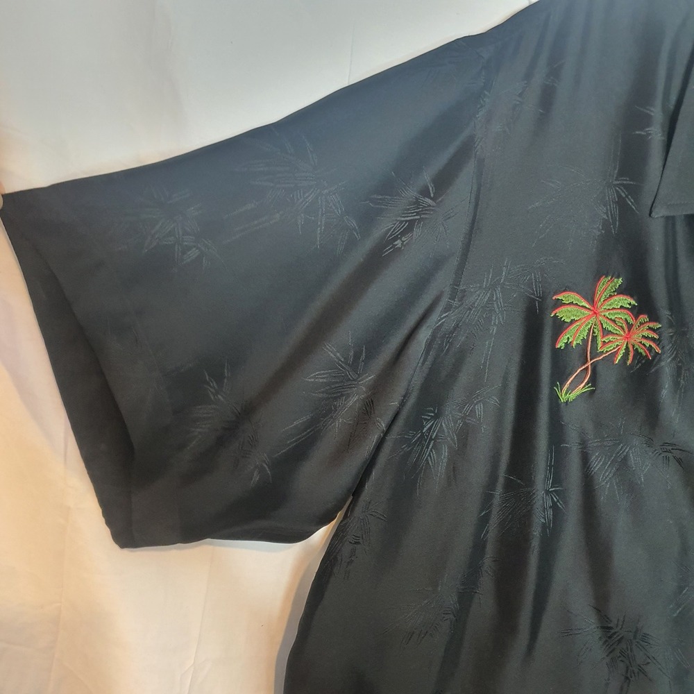 BC Ethic Mens XL Black 100% Silk Aloha Embroidered Hawaiian Camp Shirt Volcano - Picture 4 of 13